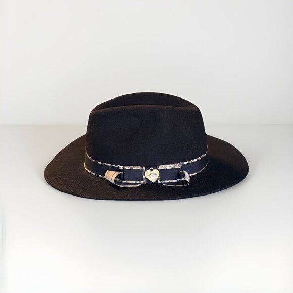 Juicy Couture Black Velour Cowboy Hat Rodeo OSFM Leopard Print Band Y2K Boho - Picture 1 of 6